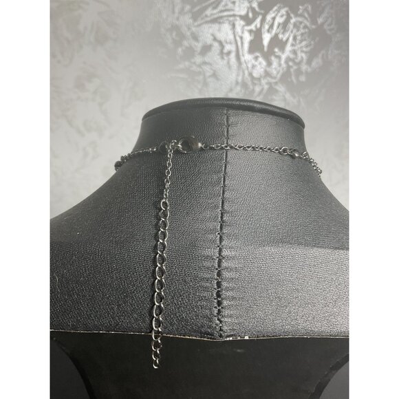 Vintage Silver-Tone Black Stone Multi-Layer Necklace With Adjustable Chain - Picture 4 of 5